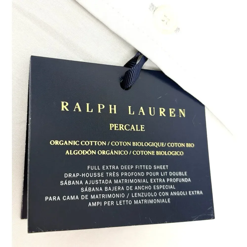 Ralph Lauren Organic Cotton Percale Full Flat Fitted Pebble Sheet Set NWT 2 Pcs